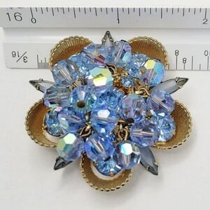 Vintage Juliana 2" AB Blue Ribbon Brooch Dangles